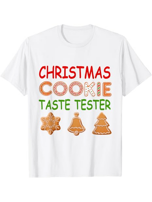 Men's Graphic T-Shirt Christmas Cookie Taste Tester With Gingerbread Shapes On White Shirt