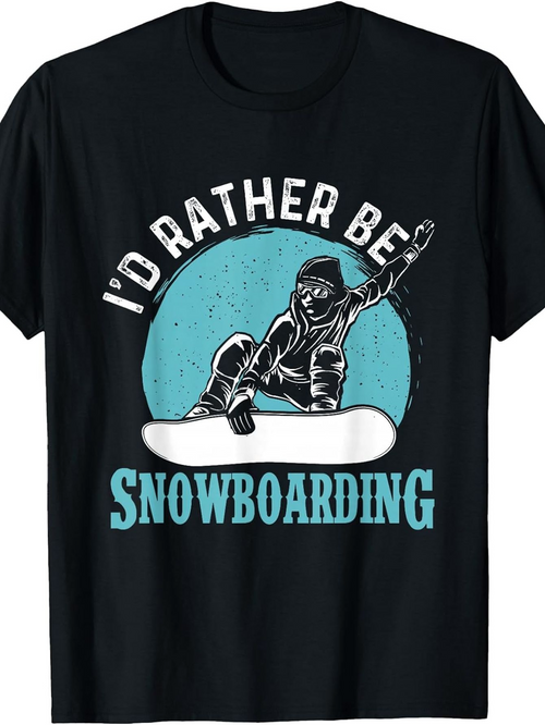 Men's Graphic T-Shirt Id Rather Be Snowboarding Bold Blue Circle With Jumping Rider Snowboard