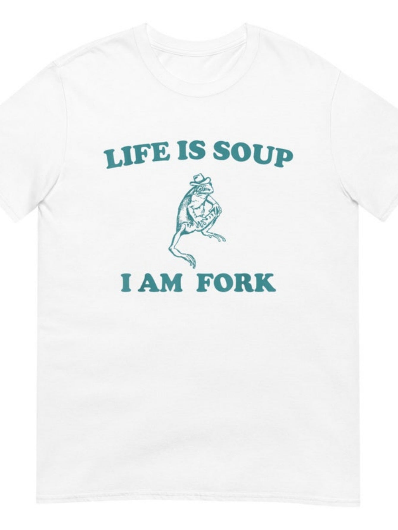 Men's Graphic T-Shirt Life Is Soup I Am Fork Contemplative Frog With Witty Playful Text Design