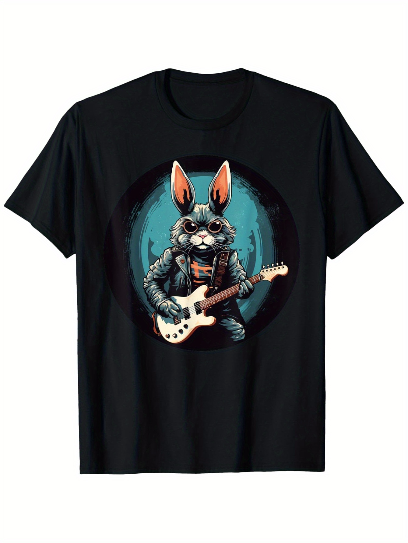 Men's Graphic T-Shirt Electric Vibes With Rabbit Wearing Sunglasses Playing Guitar