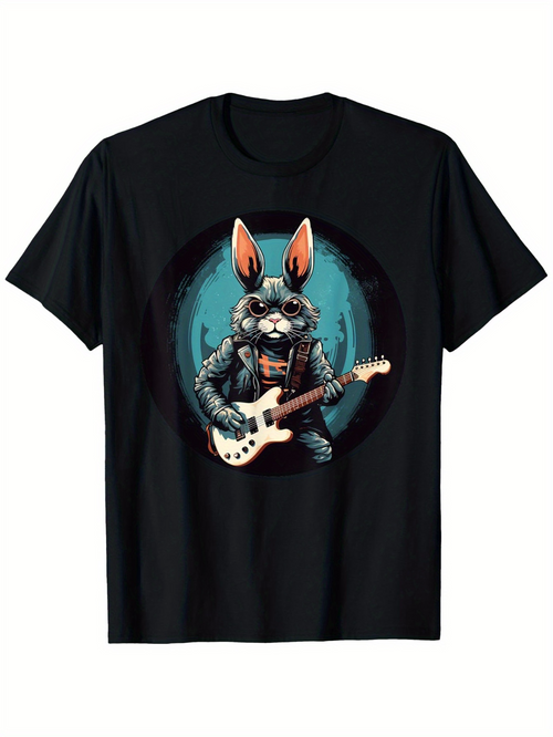 Men's Graphic T-Shirt Electric Vibes With Rabbit Wearing Sunglasses Playing Guitar