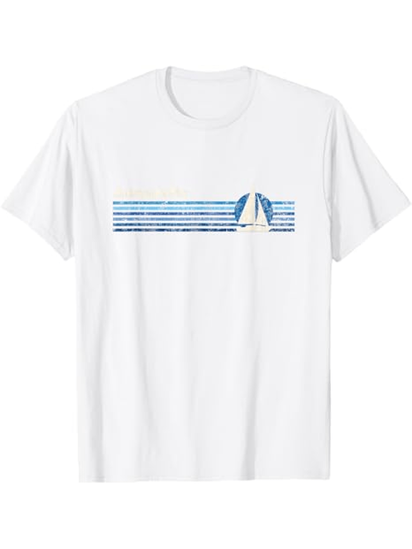 Men's Graphic T-Shirt Horizontal Blue Stripes With Minimal Sailboat Under Clear Sky Sailboat