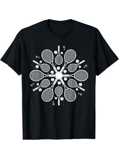 Men's Graphic T-Shirt Sporty Abstract Pattern With Tennis Rackets And Balls In Radiant Mandala