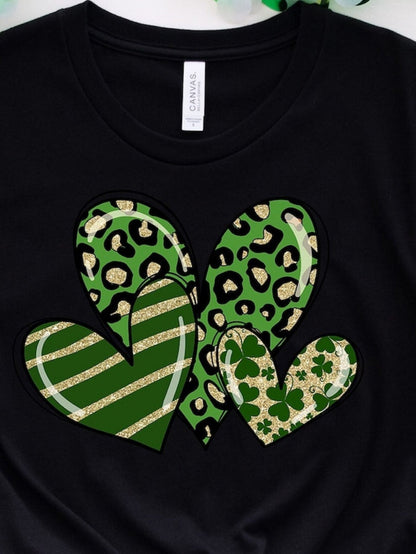 Men's Graphic T-Shirt Green Glitter With Clover Stripes Animal Print Hearts