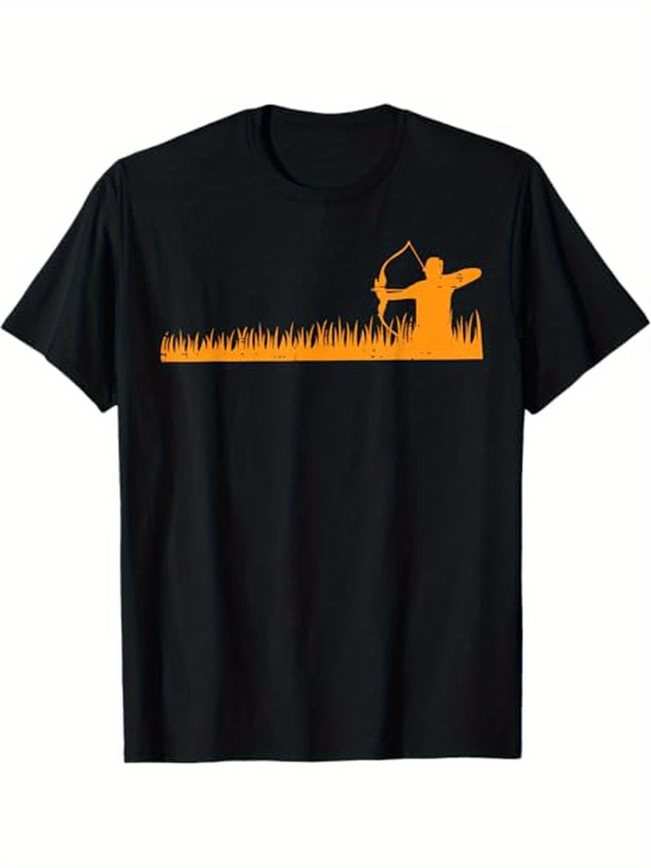Men's Graphic T-Shirt Golden Sunset Grass Silhouette With Archer Aiming Bow Hunter