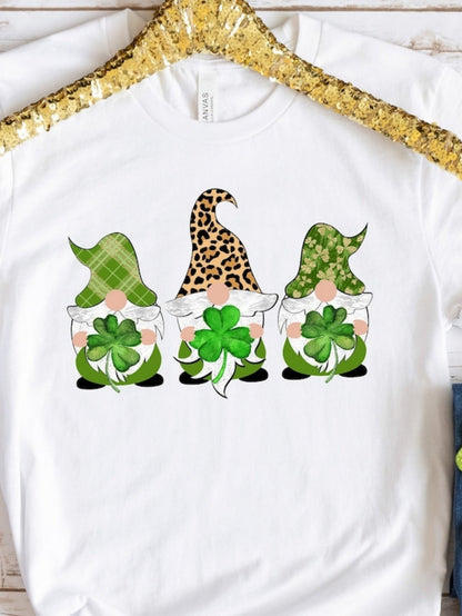 Men's Graphic T-Shirt Playful Green Patterned Gnomes Holding Lucky Shamrock Leaves