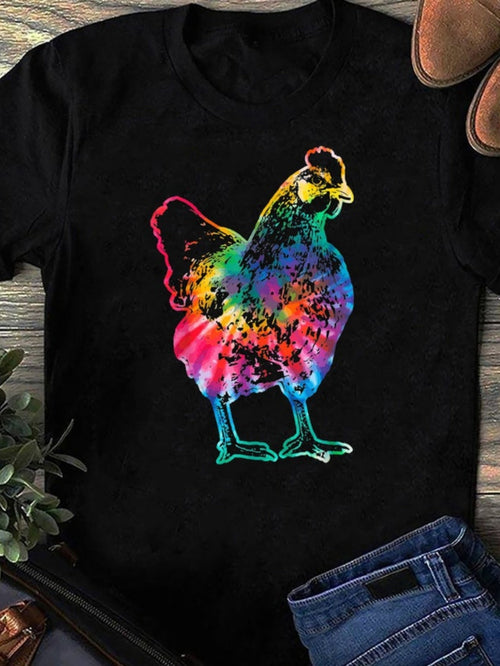 Men's Graphic T-Shirt Vivid Color Splashes Creating A Lively Standing Chicken