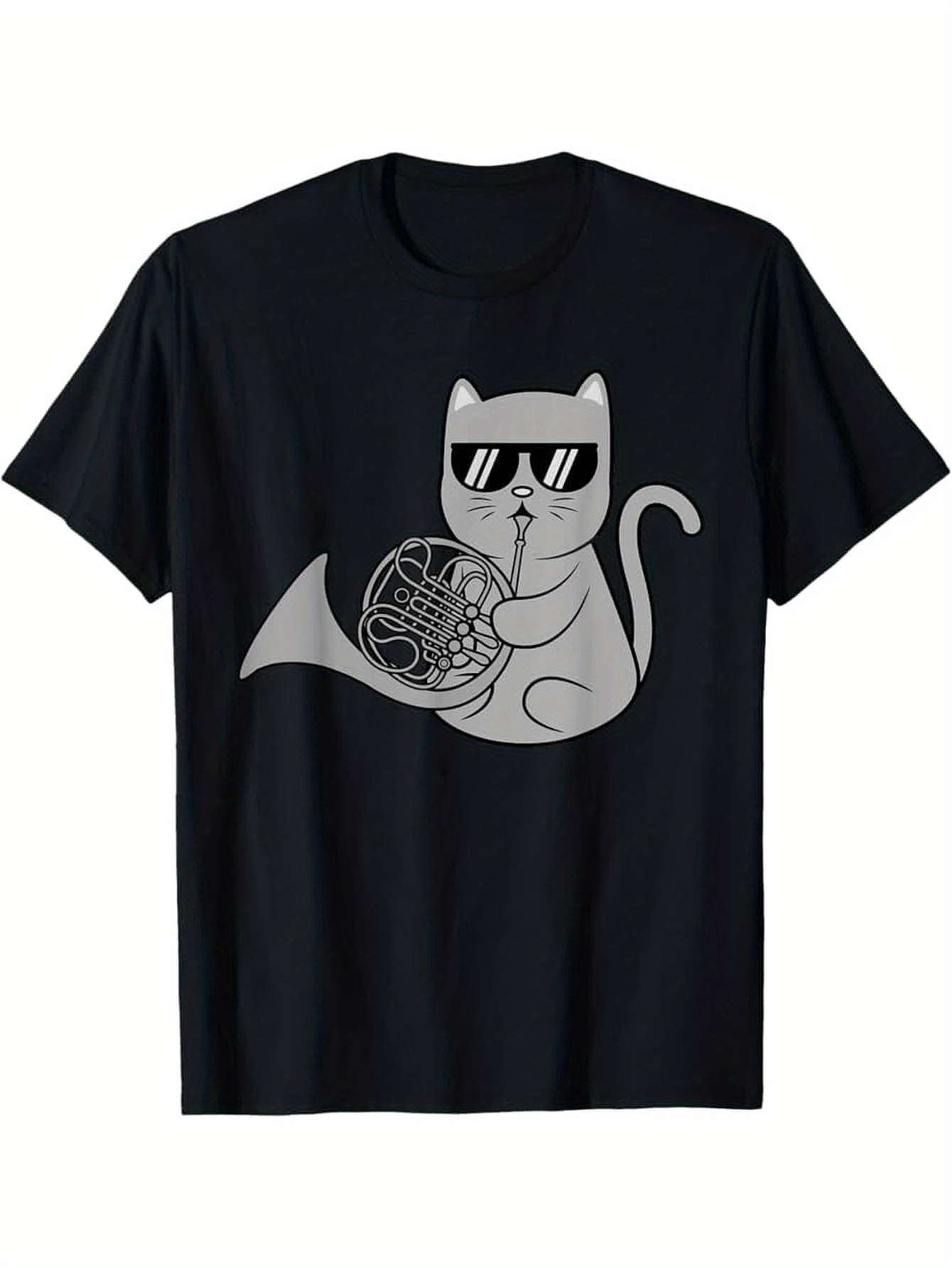Men's Graphic T-Shirt Cool Cat With Jazz French Horn Wearing Sunglasses Tshirt