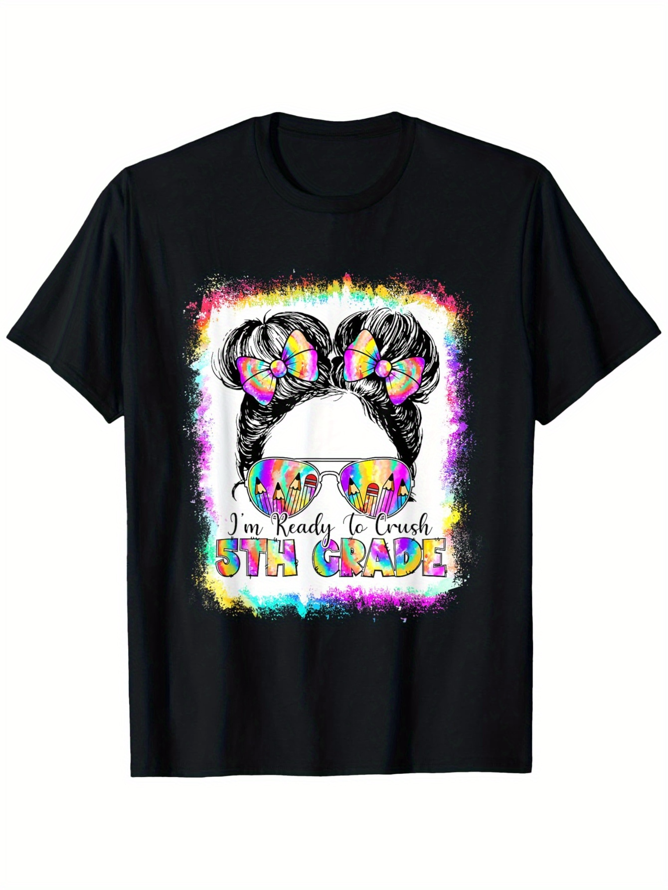 Men's Graphic T-Shirt Colorful Paint Splash With Sunglasses And Messy Bun Girl