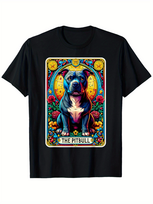 Men's Graphic T-Shirt The Pitbull Vibrant Floral Pattern With Colorful Mandala Behind Strong Dog