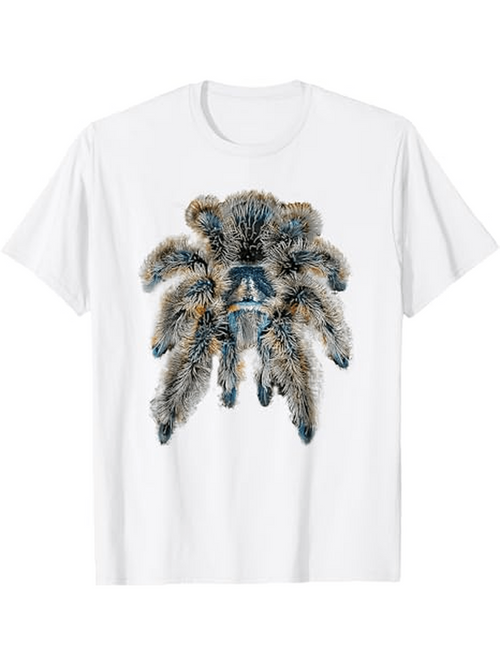 Men's Graphic T-Shirt Realistic Furry Texture With Shadows Surrounding Bold Detailed Tarantula Spider