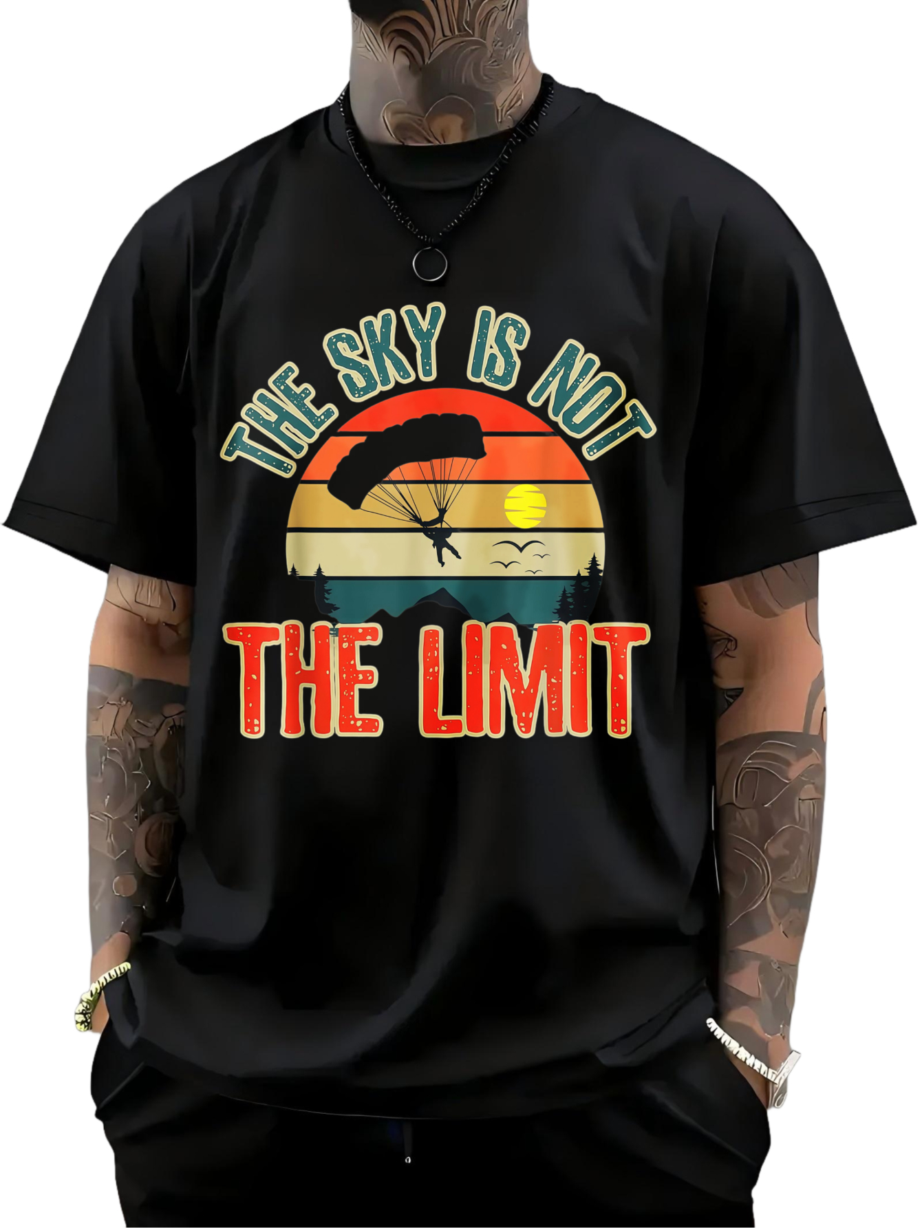 Men's Graphic T-Shirt The Sky Is Not The Limit With Sunset Parachute And Flying Birds