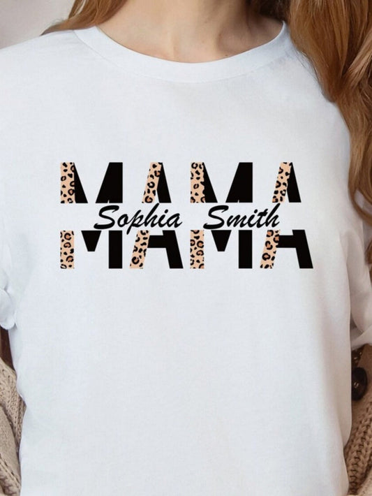 Women's Graphic T-Shirt Sophia Smith Bold Lettering With Leopard Pattern Mama Text
