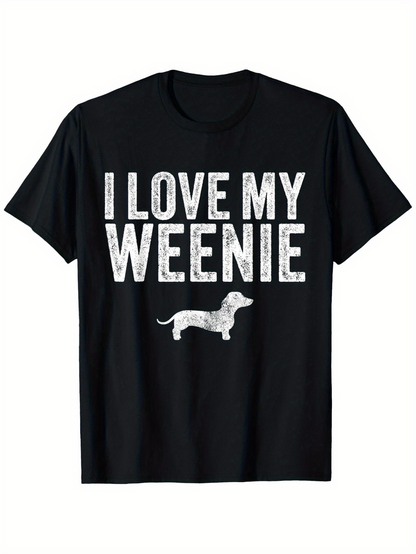 Men's Graphic T-Shirt I Love My Weenie Vintage Dog Illustration With Dappled Fur Dachshund