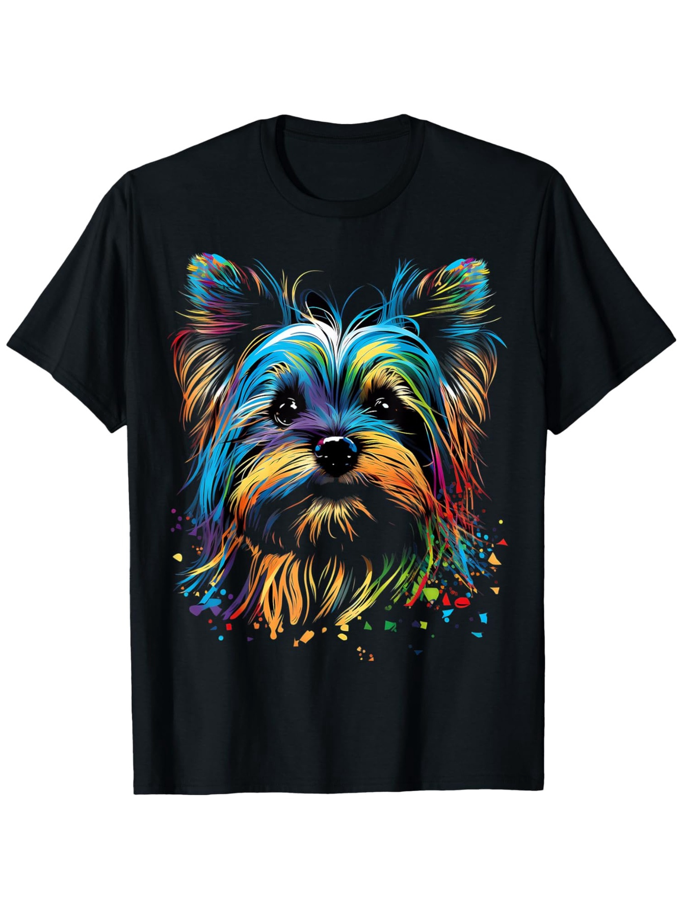 Men's Graphic T-Shirt Vivid Neon Brush Strokes With Splashes Around Yorkshire Terrier Dog