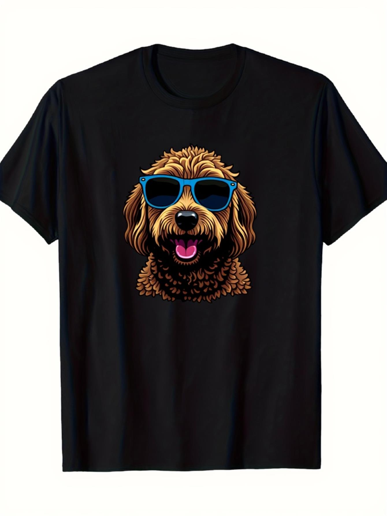 Men's Graphic T-Shirt Happy Brown Pup Wearing Blue Sunglasses Playful Summer Dog