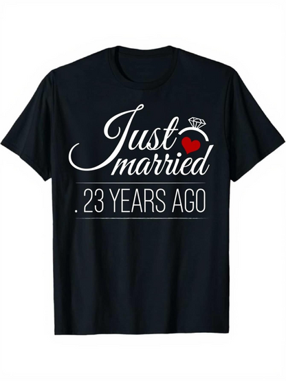 Men's Graphic T-Shirt Just Married With Elegant Script Heart And Anniversary T Shirt