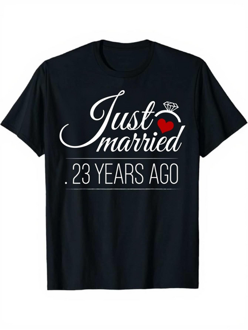 Men's Graphic T-Shirt Just Married With Elegant Script Heart And Anniversary T Shirt