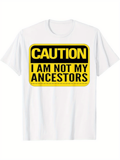 Men's Graphic T-Shirt Caution Bold Warning Sign With Strong Black Yellow Contrast Lettering Message Ancestors