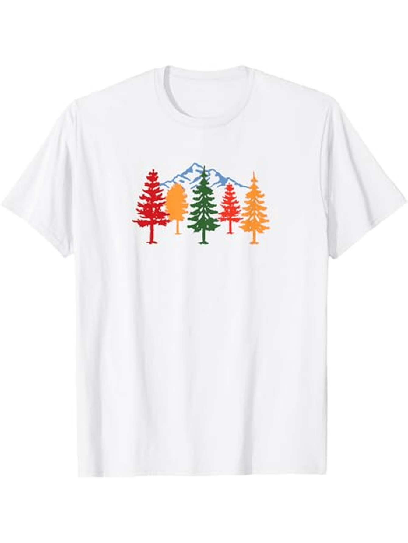 Men's Graphic T-Shirt Colorful Trees With Mountains Under Bright Blue Sky Forest