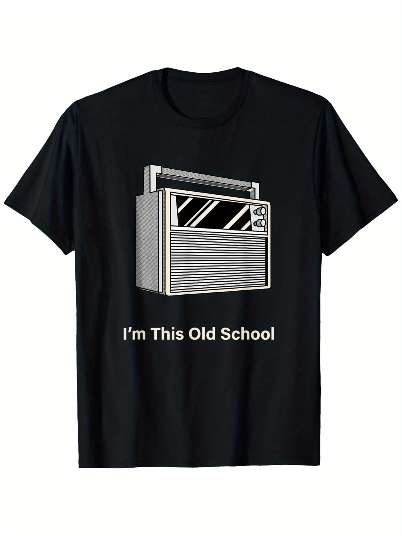 Men's Graphic T-Shirt Im This Old School With Vintage Grayscale Radio And Retro Lines Scene Radio