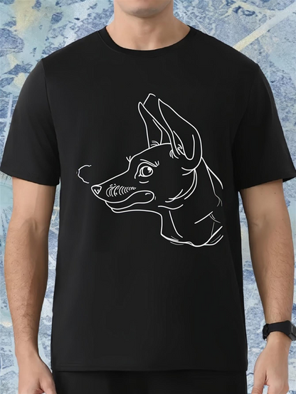 Men's Graphic T-Shirt Minimalist Line Drawing Featuring Bold Outlined Abstract Dog Portrait