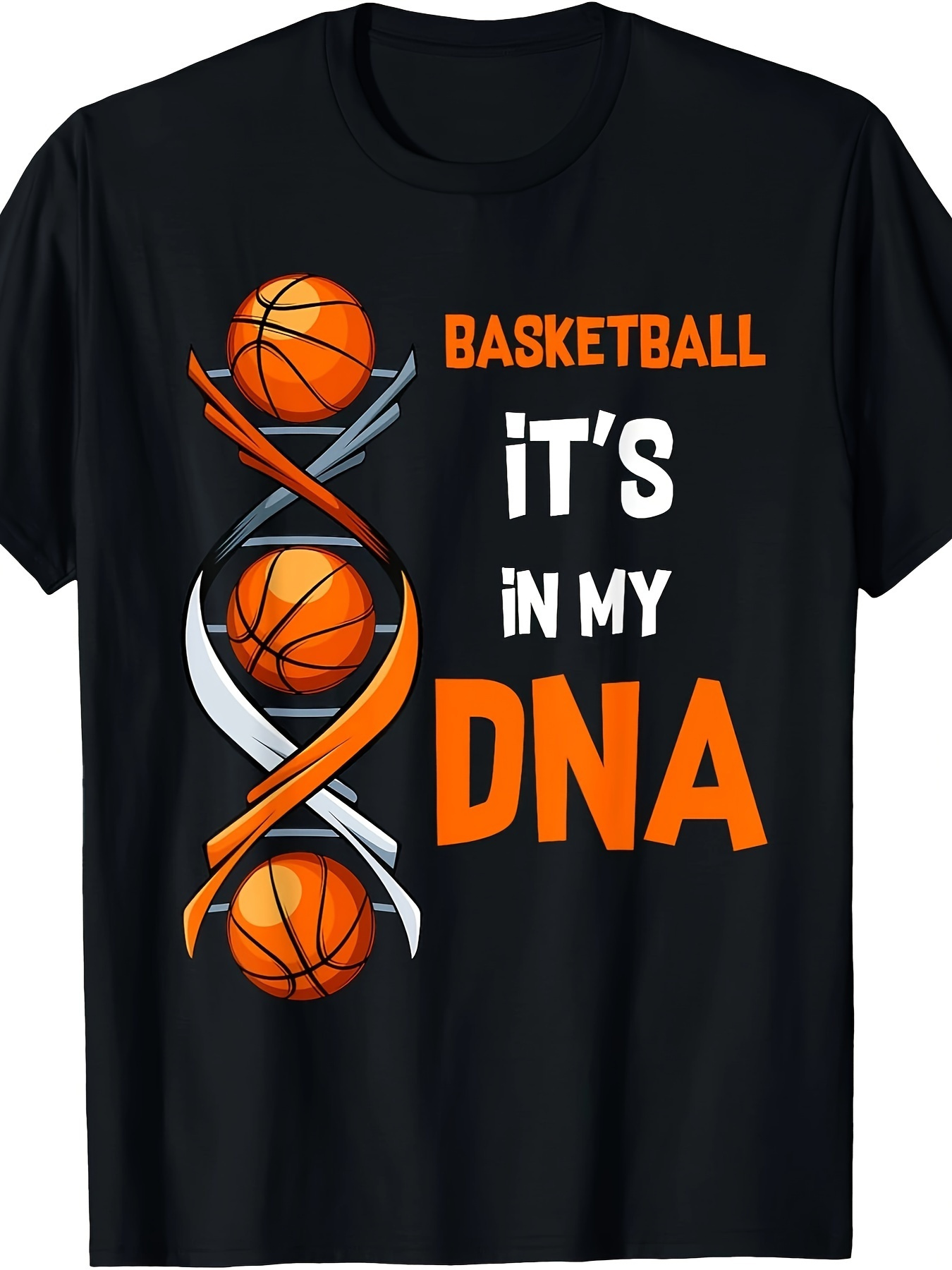 Men's Graphic T-Shirt Basketball Its In My DNA Swirling Double Helix With Bold Orange Basketball