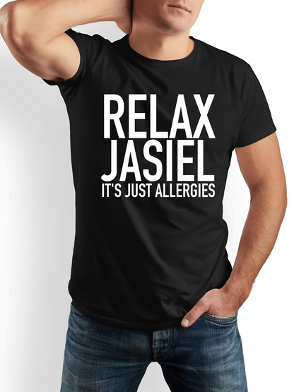Men's Graphic T-Shirt Relax Jasiel Bold Statement With Large Typographic Letters On Black Shirt