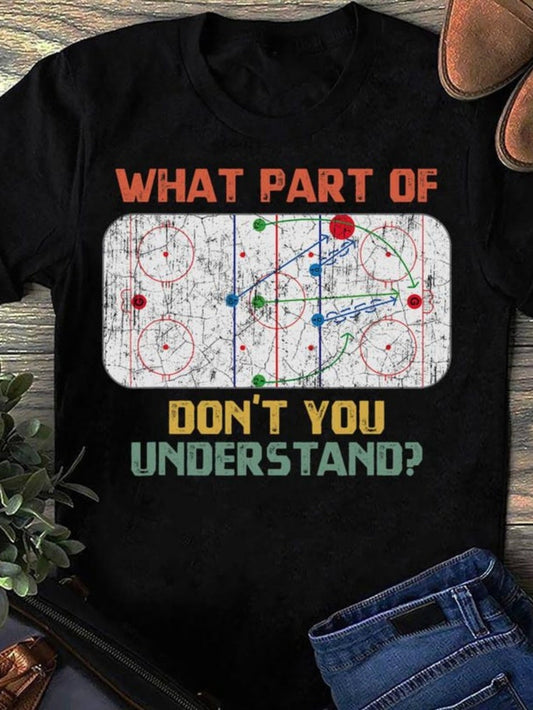 Women's Graphic T-Shirt What Part Of Do Not You Understand Hockey Rink With Strategic Colorful Diagrams And Scribbled Patterns