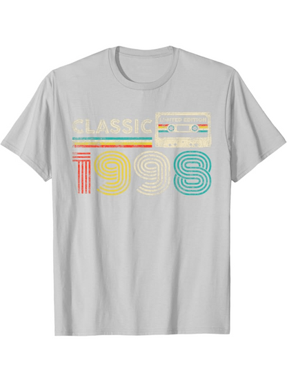 Men's Graphic T-Shirt Classic Retro Style With Colorful Striped Tape Deck Design Number