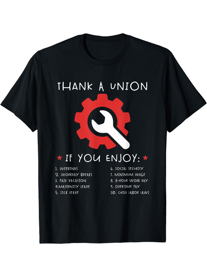 Men's Graphic T-Shirt Thank A Union Red Gear And White Wrench Among Motivational Spotlight Effects Shirt