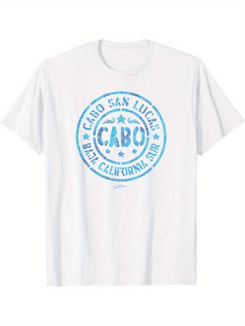Men's Graphic T-Shirt Cabo San Lucas Pastel Blue Circle Emblem On Soft Cotton T Shirt Cabo