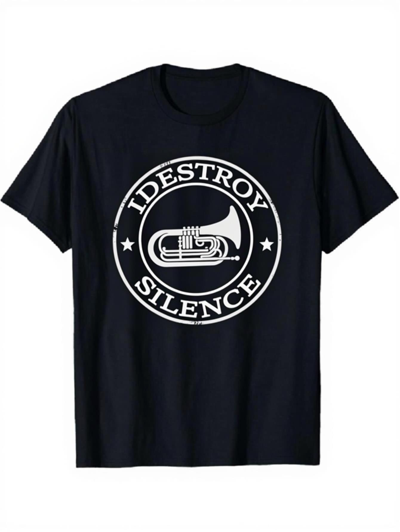 Men's Graphic T-Shirt Destroy Silence Marching Band Tuba Surrounded By Circular Stars Design