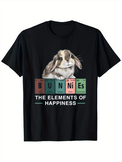 Men's Graphic T-Shirt Bunnies The Elements Of Happiness Scientific Symbols Under Cute Fluffy Rabbit