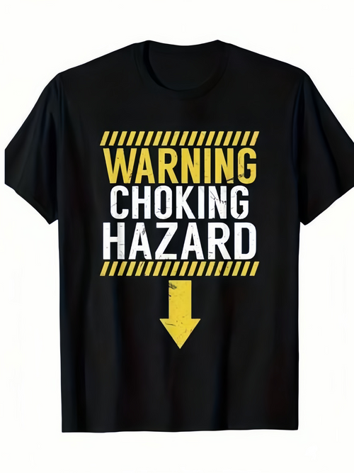 Men's Graphic T-Shirt Warning Choking Hazard Bold Yellow Arrow On Safety Themed Shirt