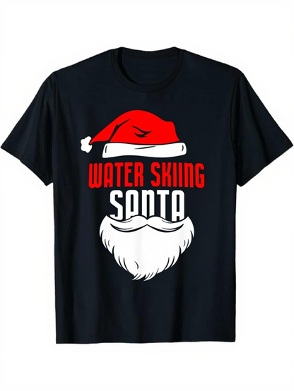 Men's Graphic T-Shirt Water Skiing Santa Hat And Beard Graphic Santa