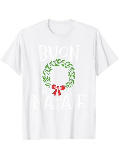 Men's Graphic T-Shirt Classic Green Laurel With Red Festive Ribbon Holiday Wreath