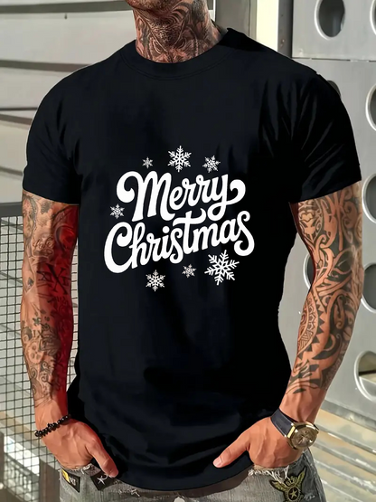 Men's Graphic T-Shirt Merry Christmas With Whimsical Snowflakes Surrounding Festive Lettering Christmas
