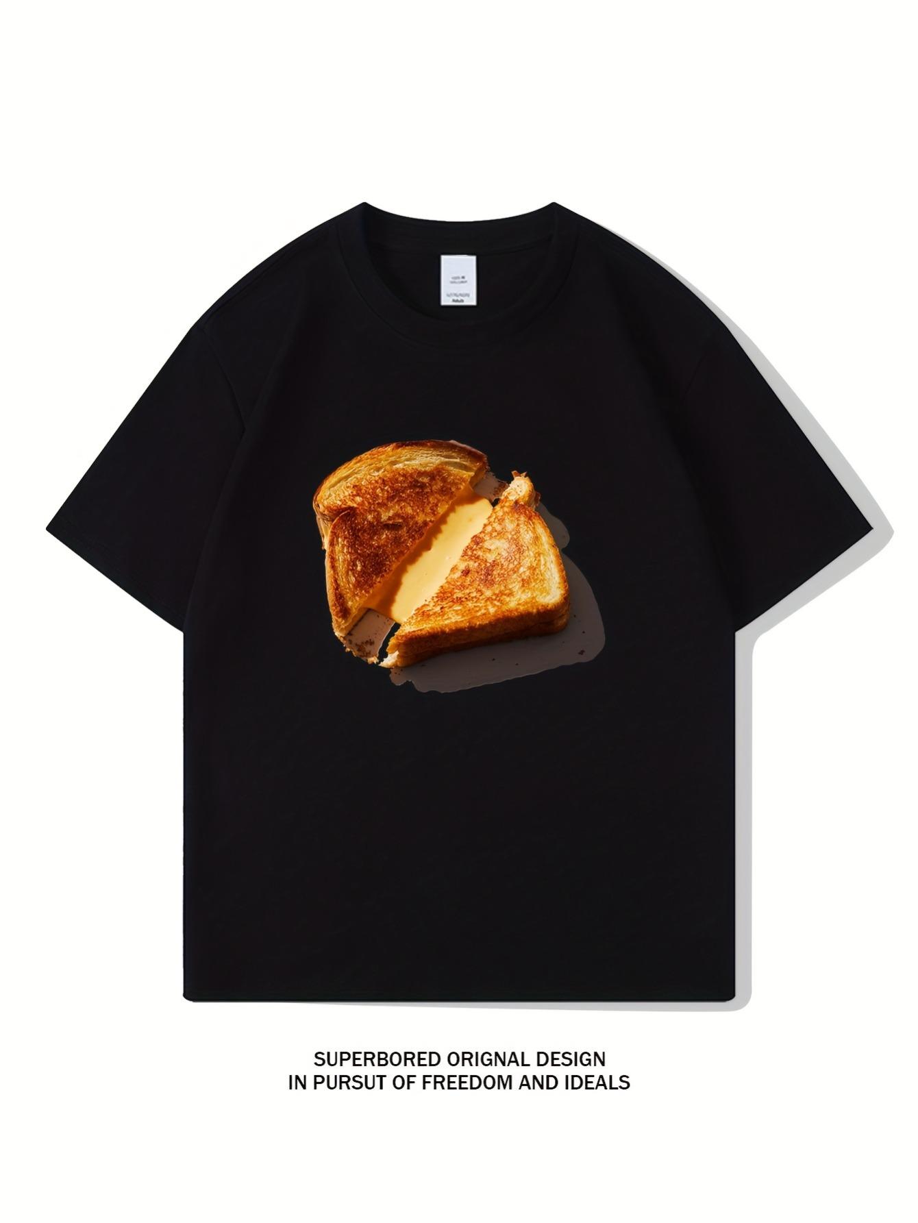 Men's Graphic T-Shirt Melted Golden Cheese Filling Inside Grilled Sandwich Bread Toast