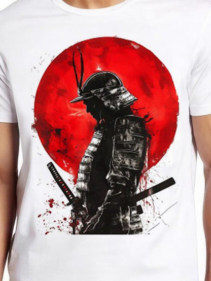 Men's Graphic T-Shirt Bold Red Sun With Silhouette Of A Solitary Japanese Samurai