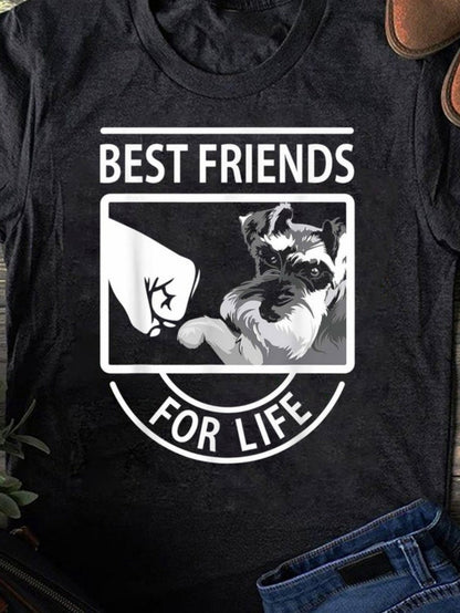 Men's Graphic T-Shirt Best Friends For Life Shaking Hands With Schnauzer Dog