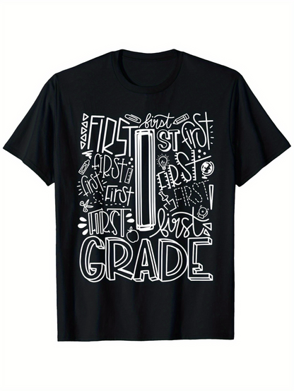 Men's Graphic T-Shirt Handwritten Artistic Lettering With Playful Classroom Doodles Circling School Grade