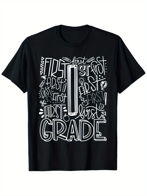 Men's Graphic T-Shirt Handwritten Artistic Lettering With Playful Classroom Doodles Circling School Grade