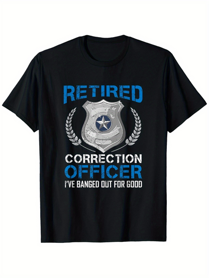 Men's Graphic T-Shirt Retired Correction Officer Badge Surrounded By Laurel Wreath And Blue Letters