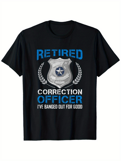 Men's Graphic T-Shirt Retired Correction Officer Badge Surrounded By Laurel Wreath And Blue Letters