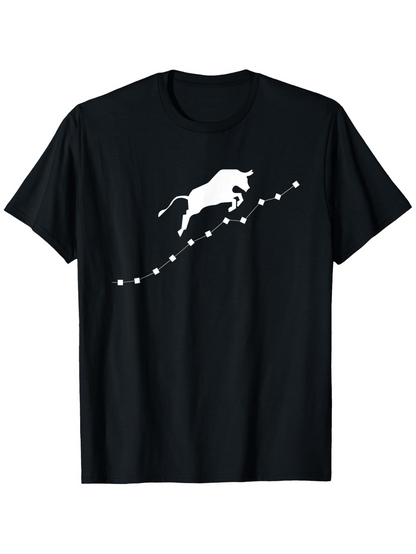 Men's Graphic T-Shirt Rising Dotted Line With Leaping Bull Silhouette Black T Shirt
