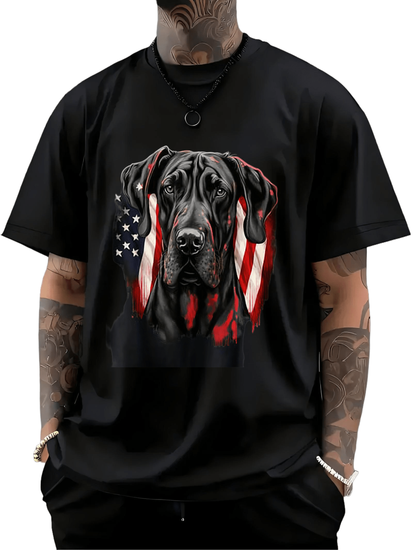 Men's Graphic T-Shirt Patriotic Dog With American Flag Draped Over Loyal Companion