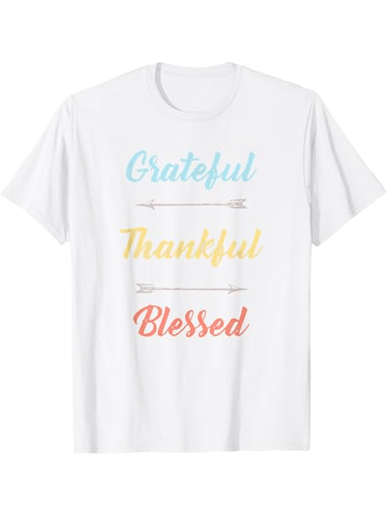 Men's Graphic T-Shirt Grateful Thankful Blessed Colorful Hand Lettering On Clean White Shirt
