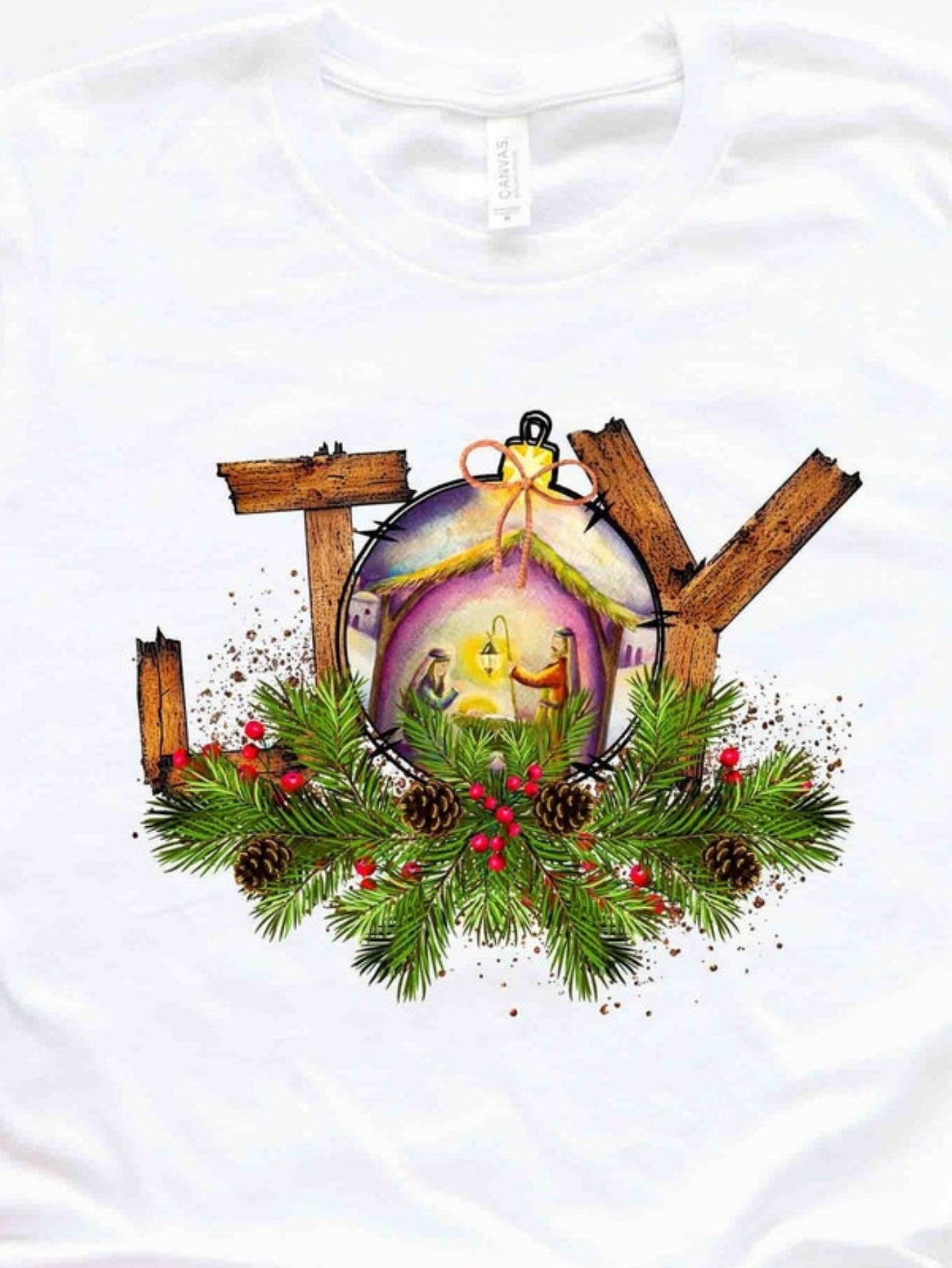 Men's Graphic T-Shirt Rustic Ornament Surrounded By Pine Branches And Christmas Joy