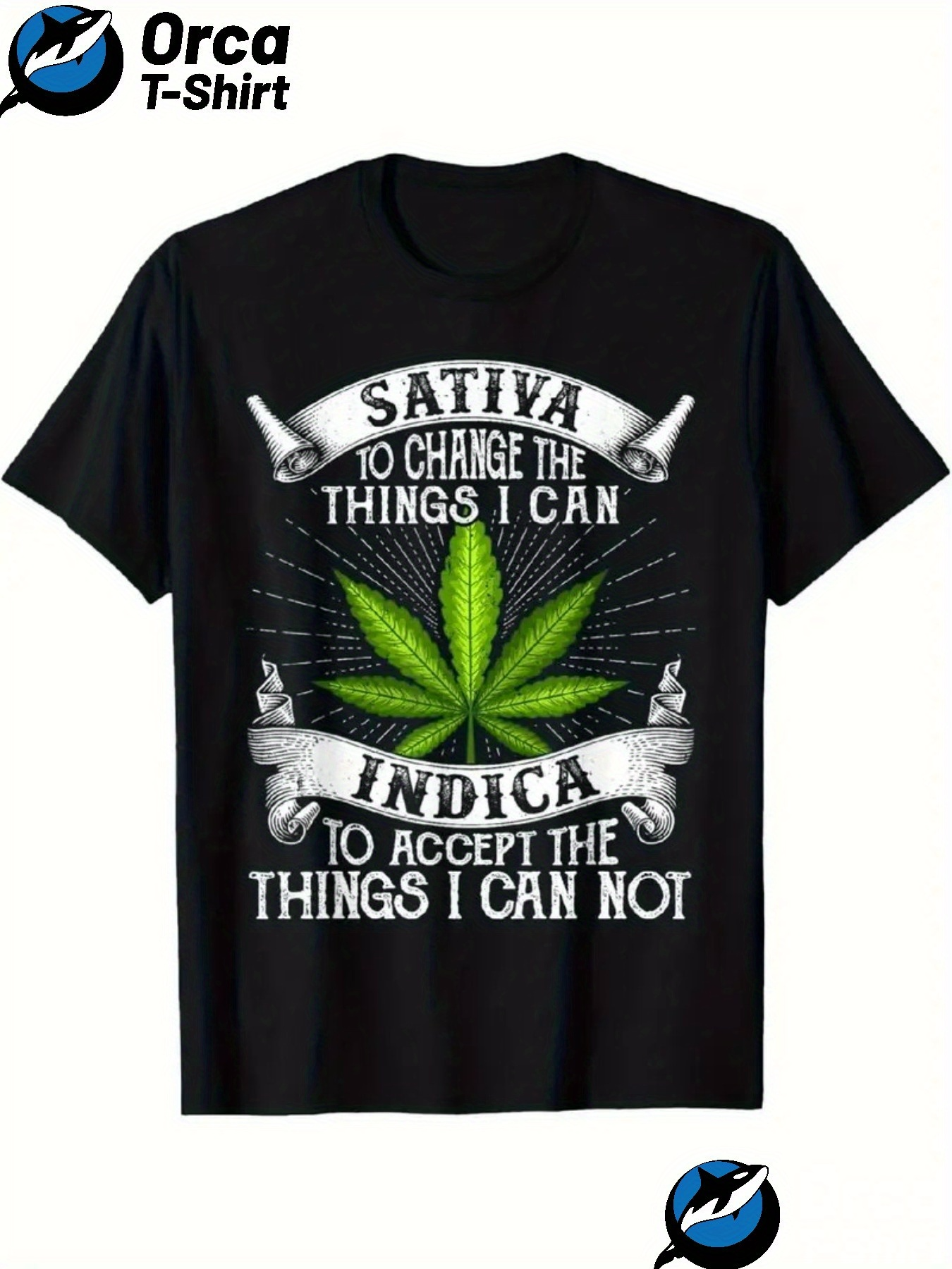 Men's Graphic T-Shirt Sativa Change Indica Accept Green Cannabis Leaf With Rolling Papers